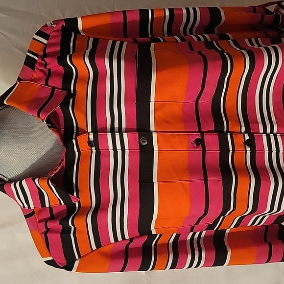 ELEMENTZ Petite Blouse with Adjustable Sleeves Red Orange Black Stripe Size PXL - Picture 2 of 7